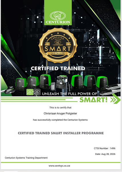 Centurion gate motor Certified trained Smart Installer Centurion Gate motors Certified Installer